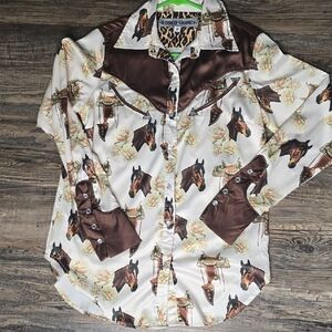 Rodeo Quincy Women's Western Horse Print Blouse - Brown and Cream
